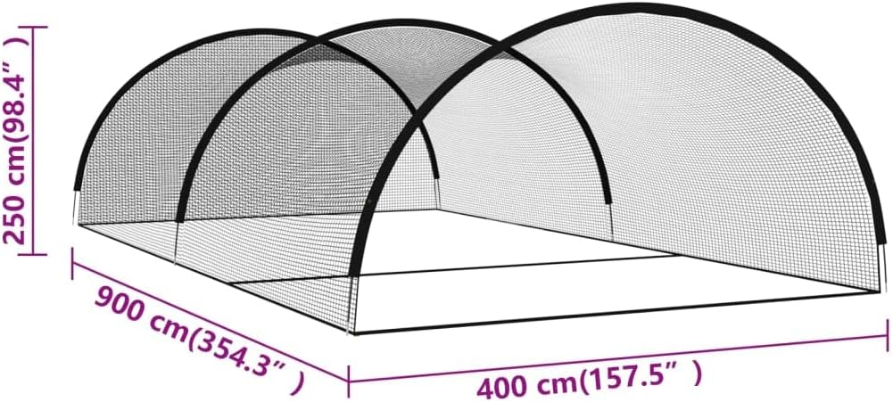 YAFF Baseball Batting Cage Net Black 354.3"x157.5"x98.4" Polyester