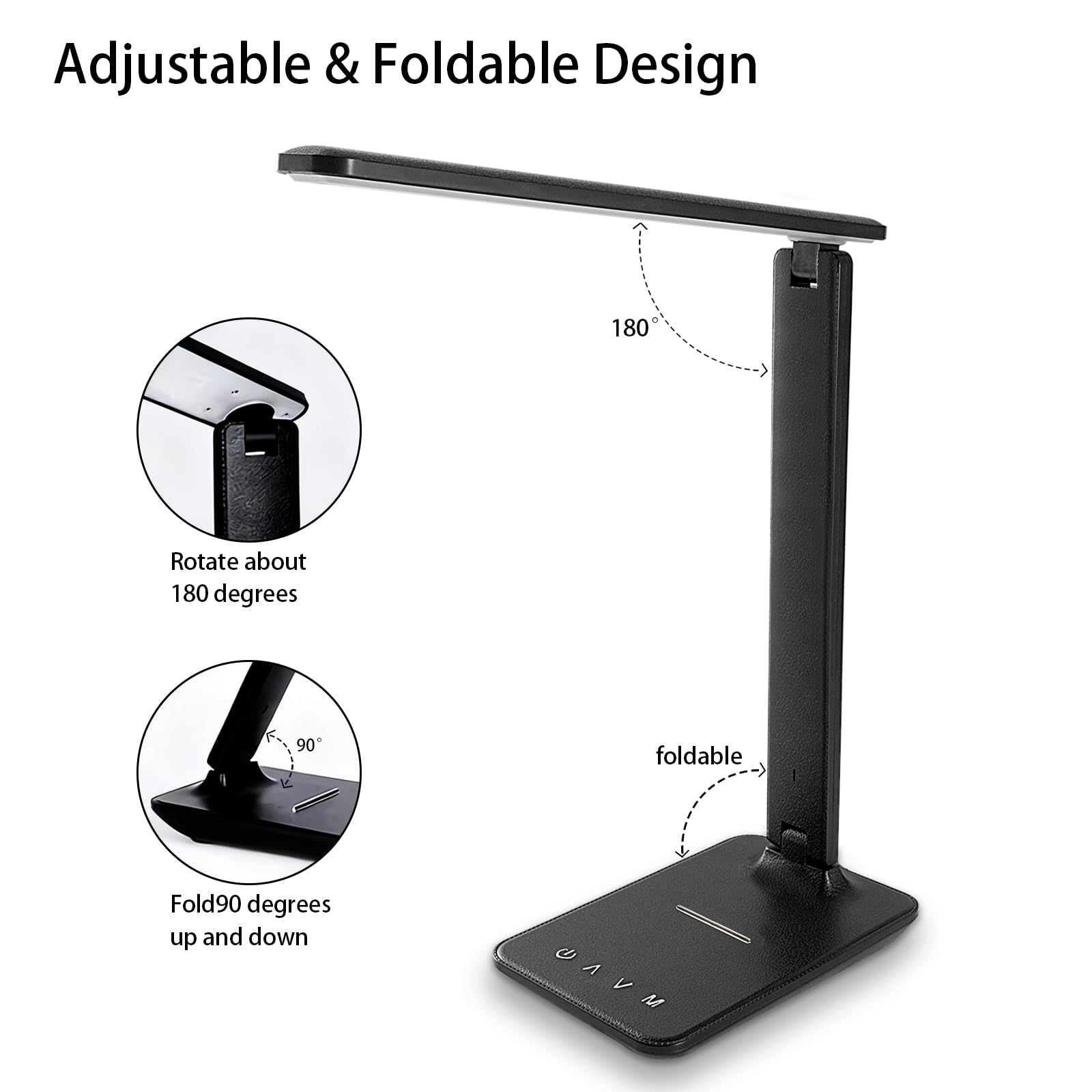 Schreibtischlampe, LED-Lampe mit USB-Ladeanschluss, Touch-Steuerung, 5 Farbmodi, 5 Helligkeitsstufen, augenschonende Tischlampe, LED-Leuchten für Schlafzimmer, Zuhause, Büro, Schwarz