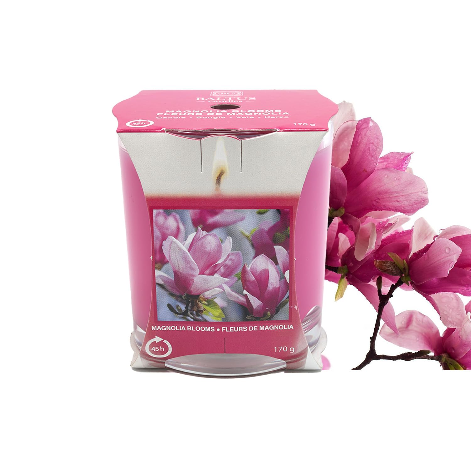 Baltus Multicoloured Scented Candle Magnolia Blooms 170G Single Wick 45Hrs Burn Time Glass Jar Gift