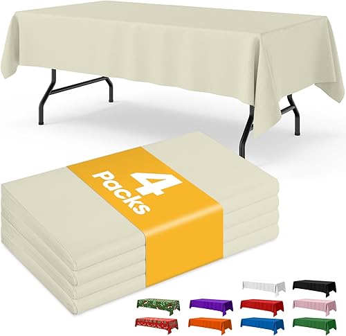 Miniatura 20 de Mantel de Plástico Blanco - Paquete de 4 Manteles Rectangulares Desechables de 54" × 108" para Mesas de 6 Pies, Cubierta de Mesa Impermeable