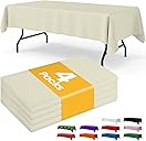 Ivory Plastic Table Cloth - 4 Pack 54" × 108" Rectangle Disposable Tablecloths for 6FT Tables, Table Cover for Party, Holiday & Gathering Use