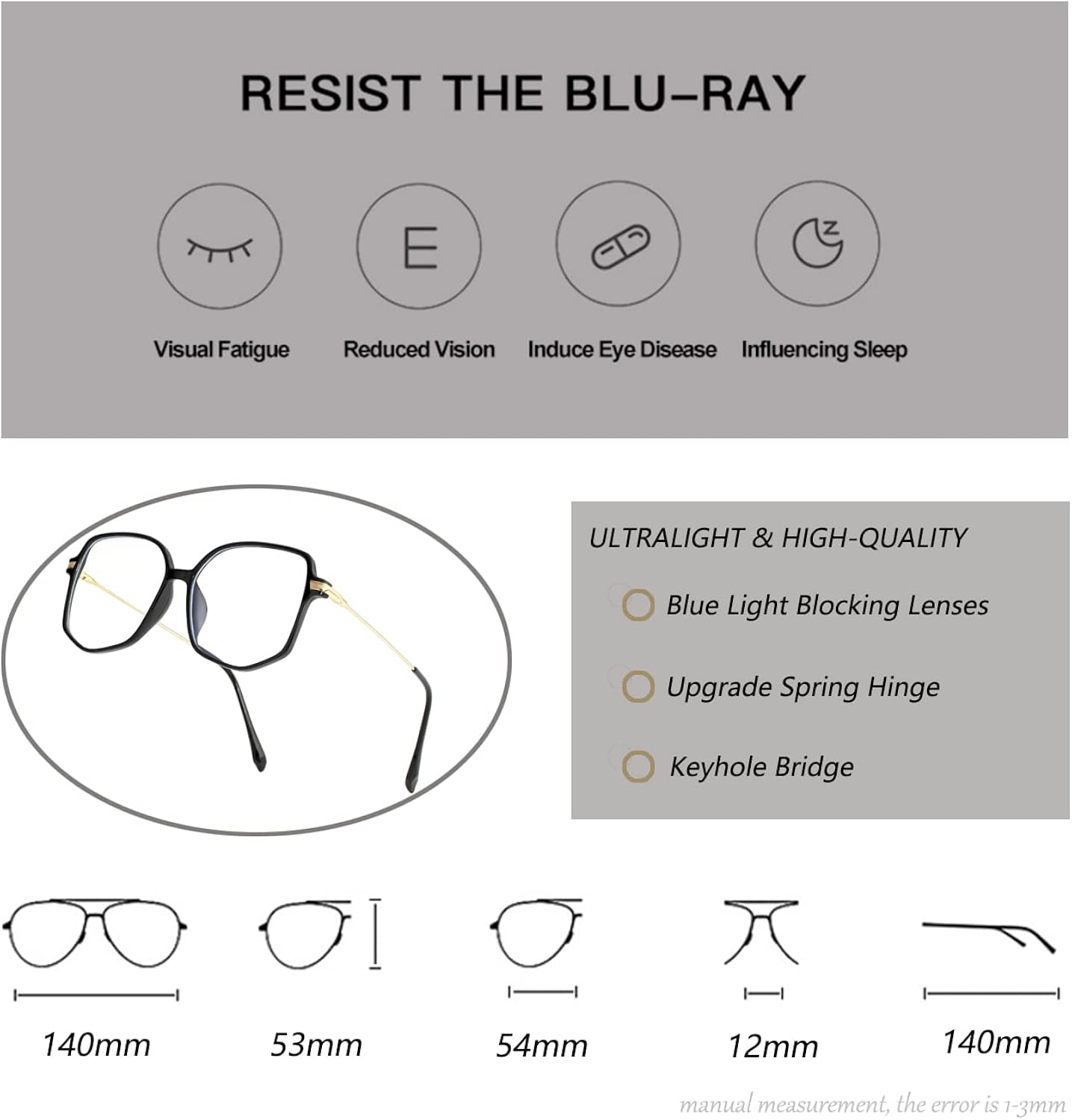 Miniatura 5 de Teumire Lentes cuadrados de gran tamaño con bloqueo de luz azul para mujeres y hombres, ultraligeros a la moda, marcos nerd, lentes transparentes