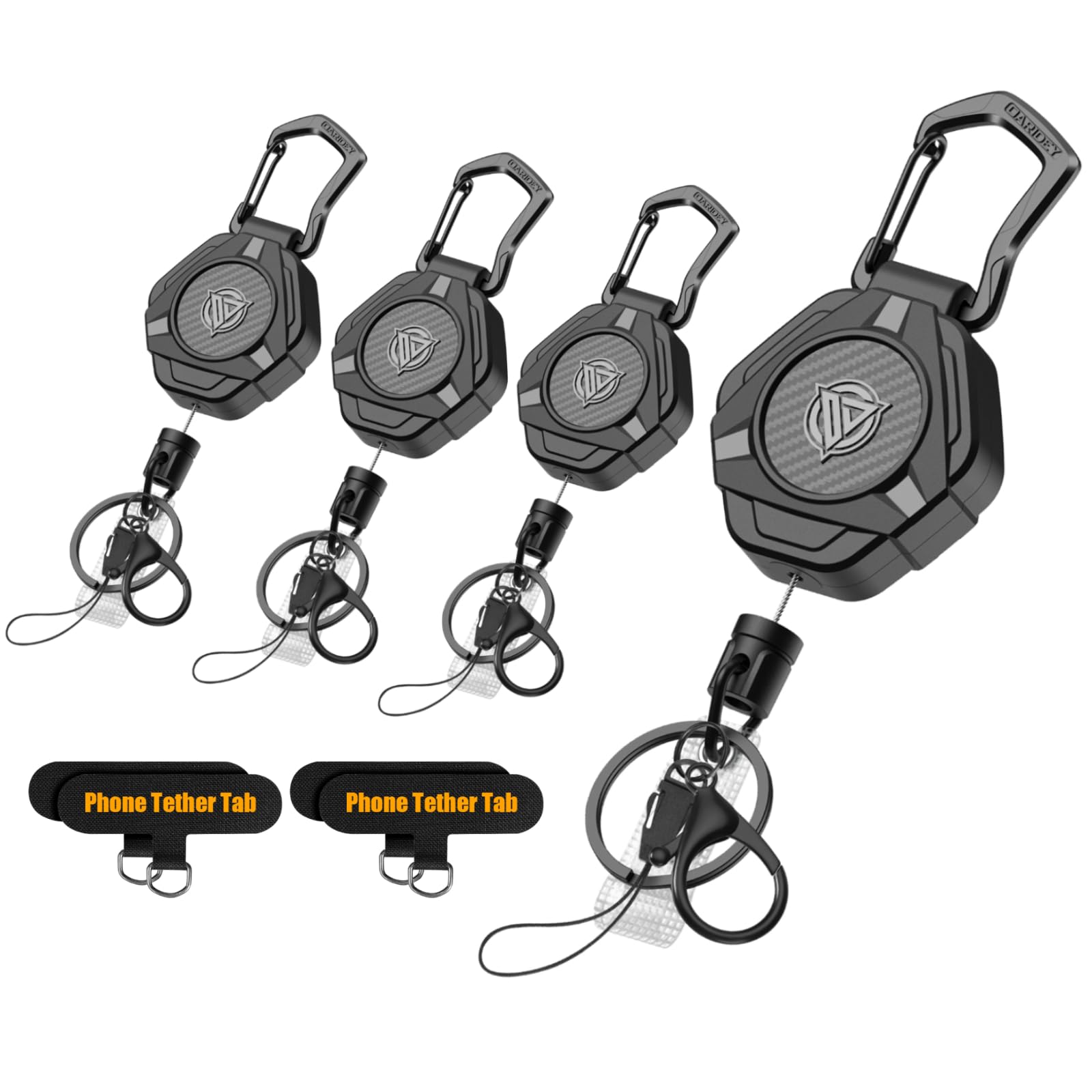 Oaridey Magnetic Retractable Keychain, Heavy Duty Carabiner Badge Holder with Phone Tether Tabs, Tactical ID Badge Reel with 31.8'' Coated Steel Cord and Lobster Clasp, Bearing 10.0 oz - 4 Pack