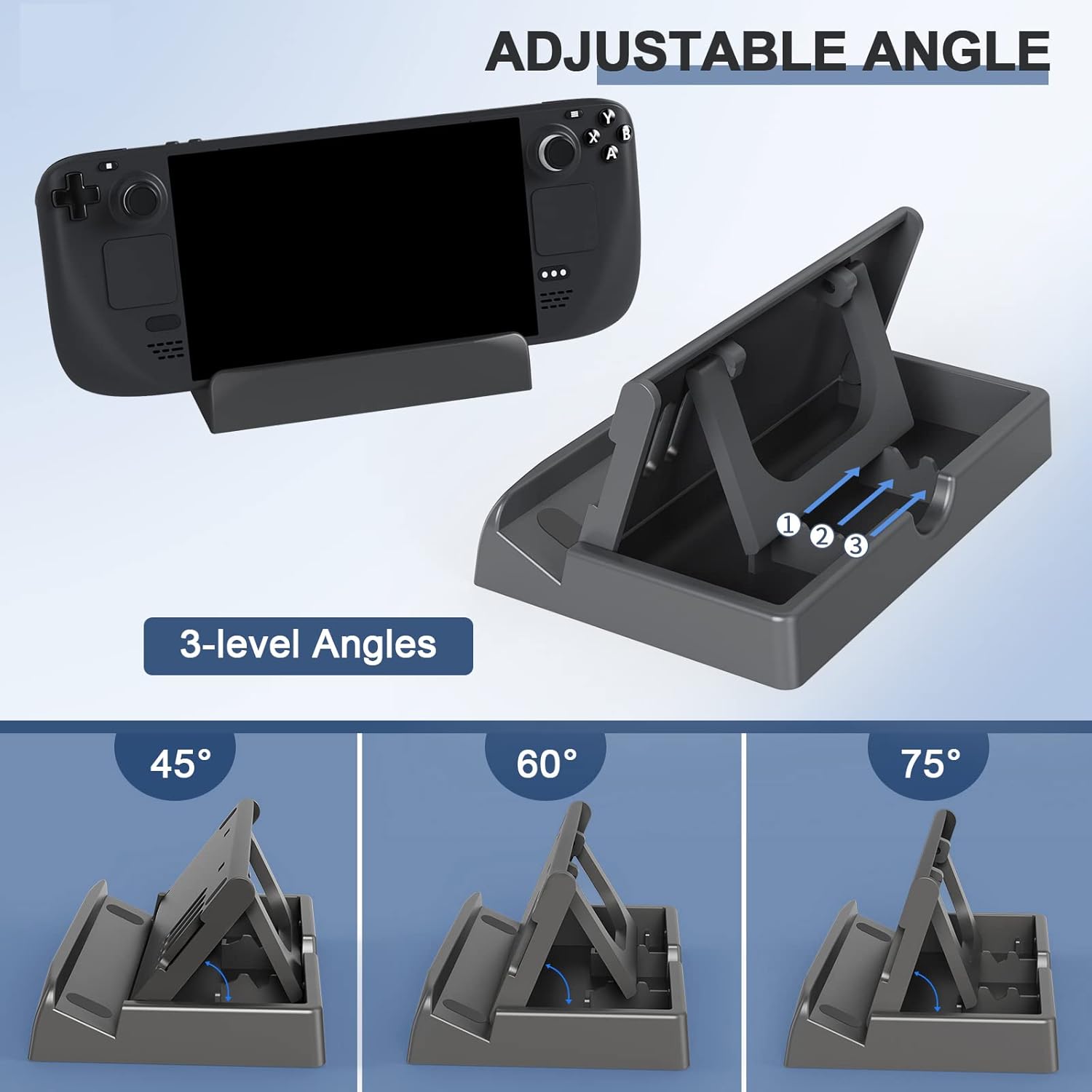 Adjustable Angles Playstand with Vent Hole Compatible with Valve Steam Deck 2021, Steam Deck Dock with Anti-Slip Silicone Pad