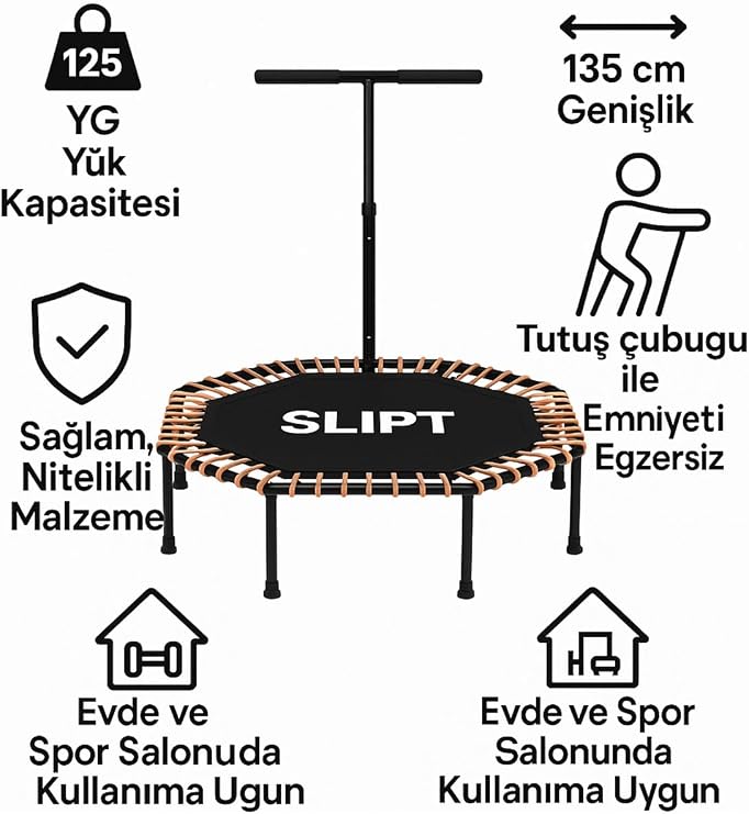 SLİPT 135 cm 54 İnç Pro Yeni Nesil Trambolin, Altıgen Step Trambolin, Yeşil