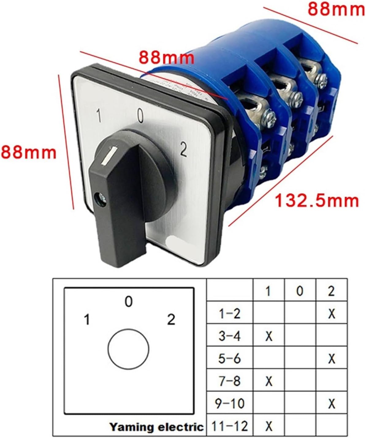 LW26-160A Cam Switch 2/3/4/5/6/7/8 Positions 160A Rotary Changeover 12 Terminals Screws Silver Contact LW28 YMW26-160/3(160A-102)