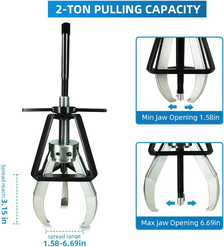 BESTOOL 3 Jaw Gear Puller, 2 Ton Pulley Puller Tool, Removal Tool for Gears, Pulley, Flywheel