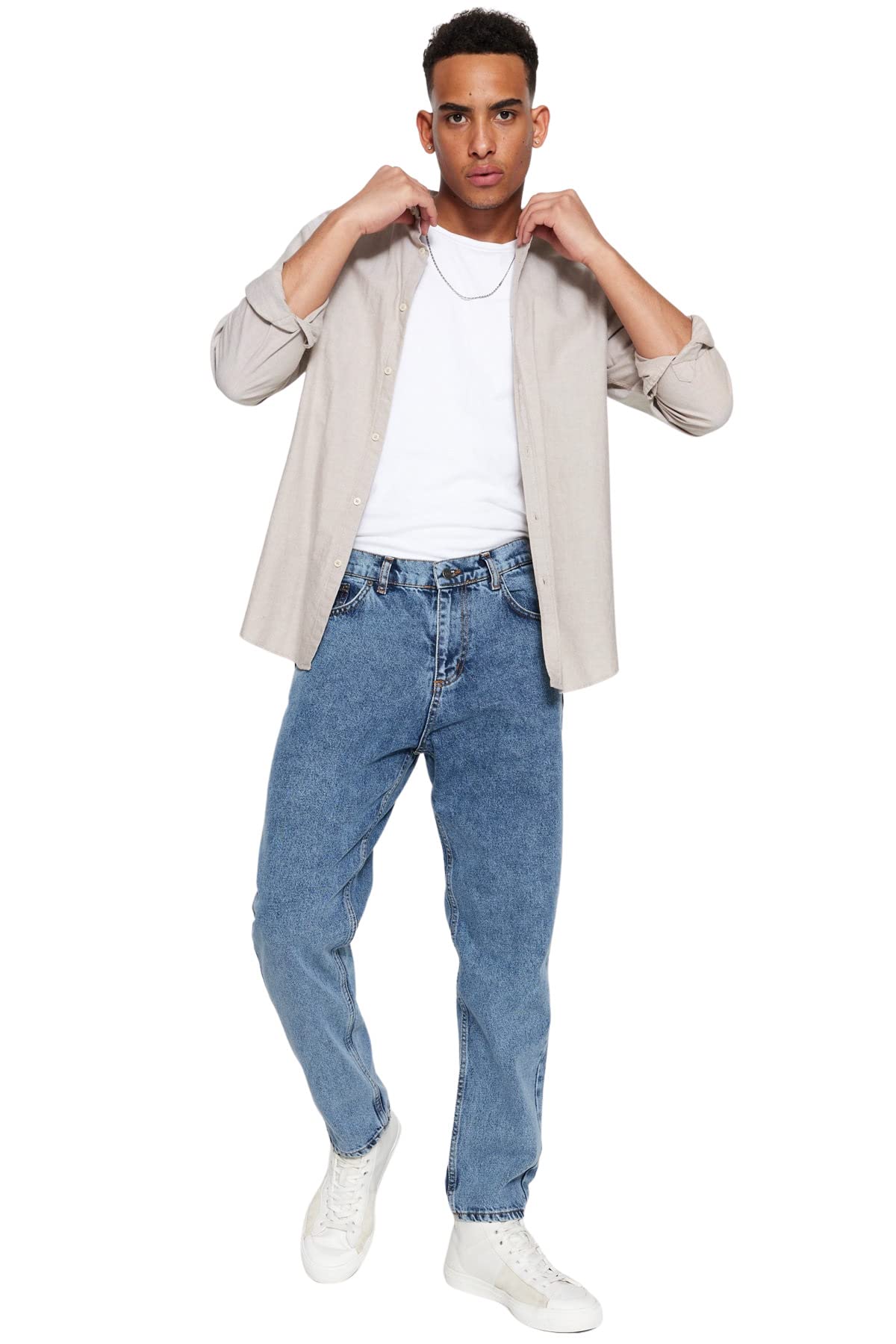 Trendyol Herren Normal Waist Skinny Relaxed fit Jeans Hose, blau, 44