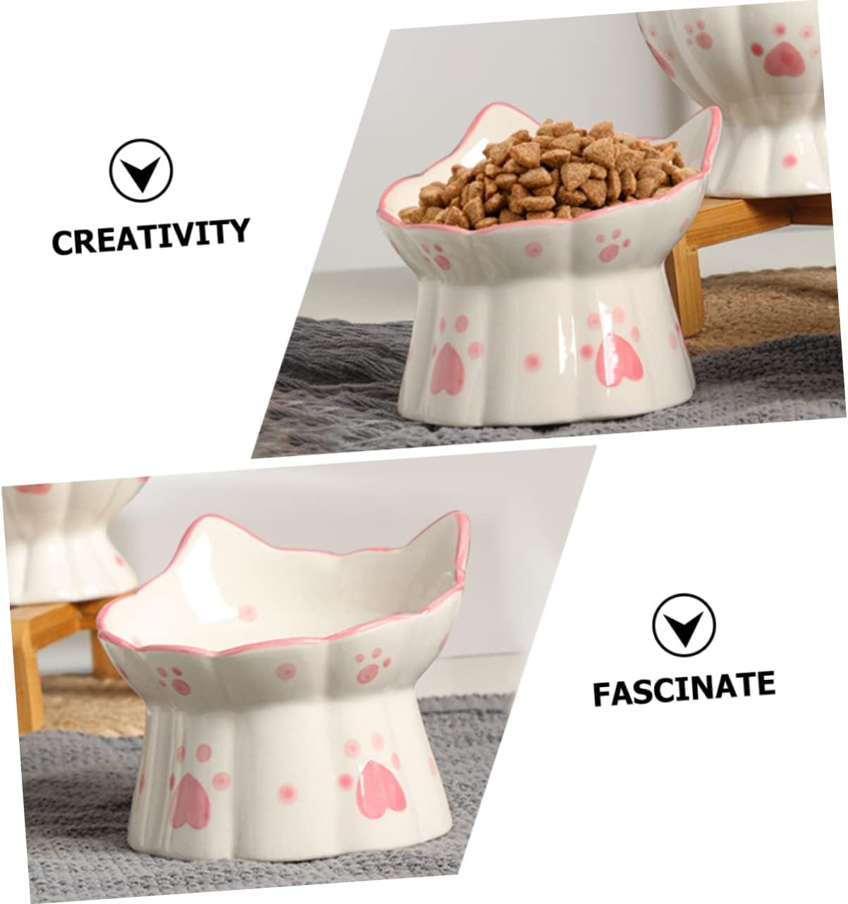 2pcs Reusable Elevated Cat Bowl with Cute Cat Ear Design Non Slip Ceramic Pet Feed Bowl for Food and Water Prevents Spills and Overturns Present for