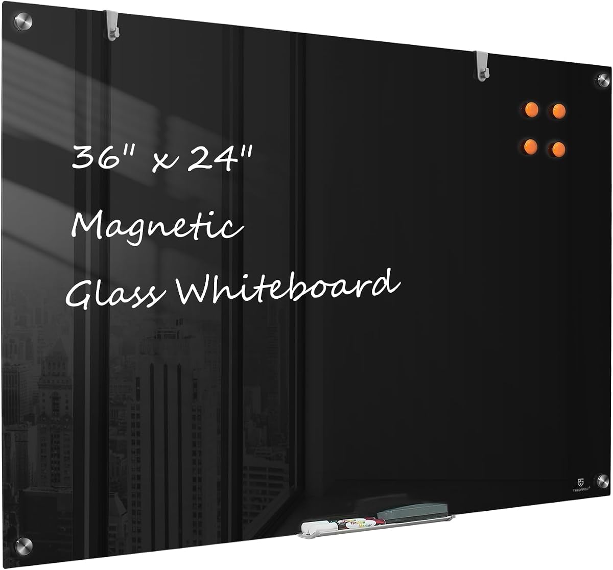 White Board for Wall - 36" x 24" Black Glass Board 3 X 2 FT | Wall Mounted Magnetic Whiteboard, Frameless Large Dry Erase Board for Office, Home & School Supplies