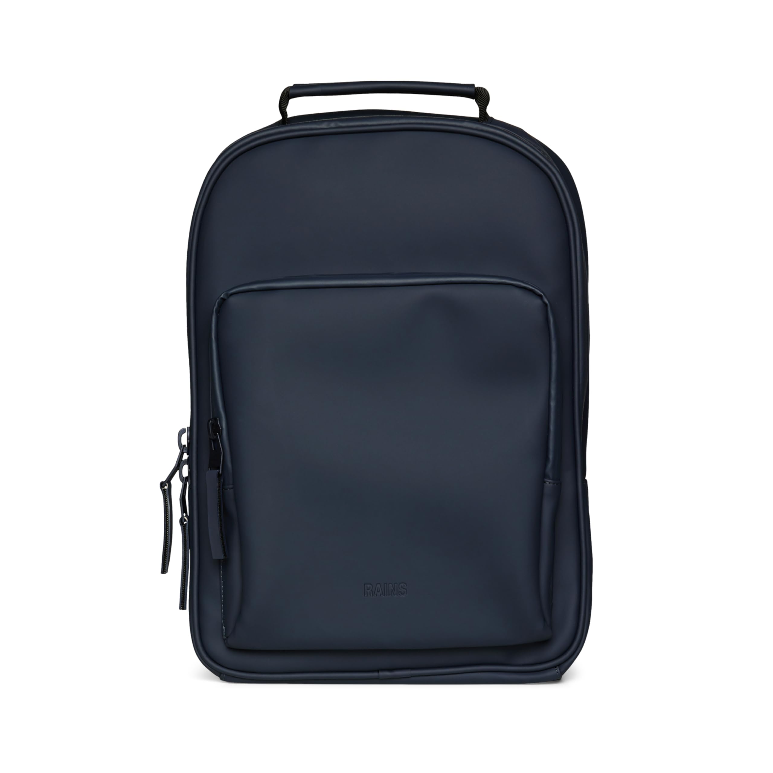 RAINS Book Daypack Regular Navy Laptop Backpack for Men and Women, Waterproof Black Minimalist Commuter Bag with 15”-16"