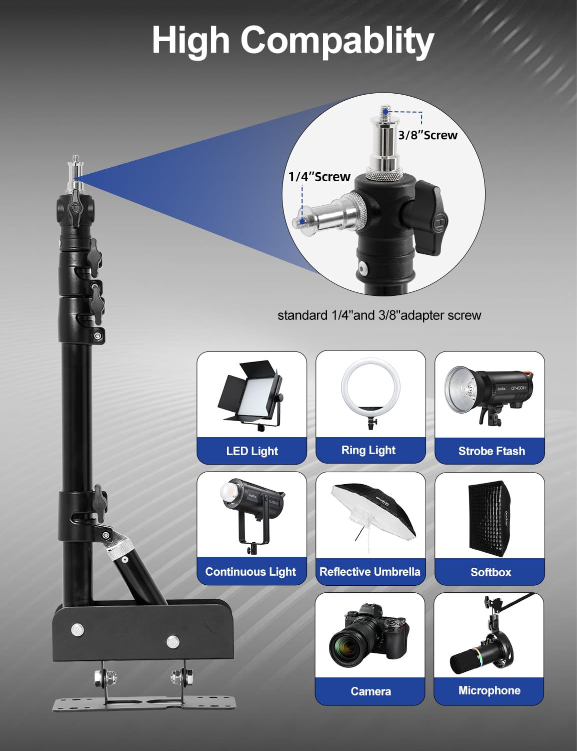 AMBITFUL Supporto da parete per luce ad anello, braccio triangolare da 110 cm, supporto per luce ad anello per salone, streaming live, tatuaggi, studi fotografici, supporto di rotazione a 180°