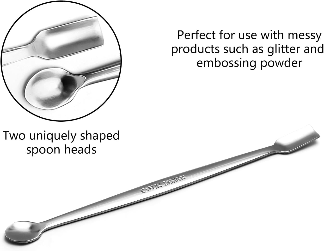 Briartw 5 Pcs Stainless Steel Craft Spoon | Mess-Free Crafting with Dual-Shaped Spoons for Glitter, Embossing Powders, Sequins & Small Embellishments | Silver | 6.7inch Length