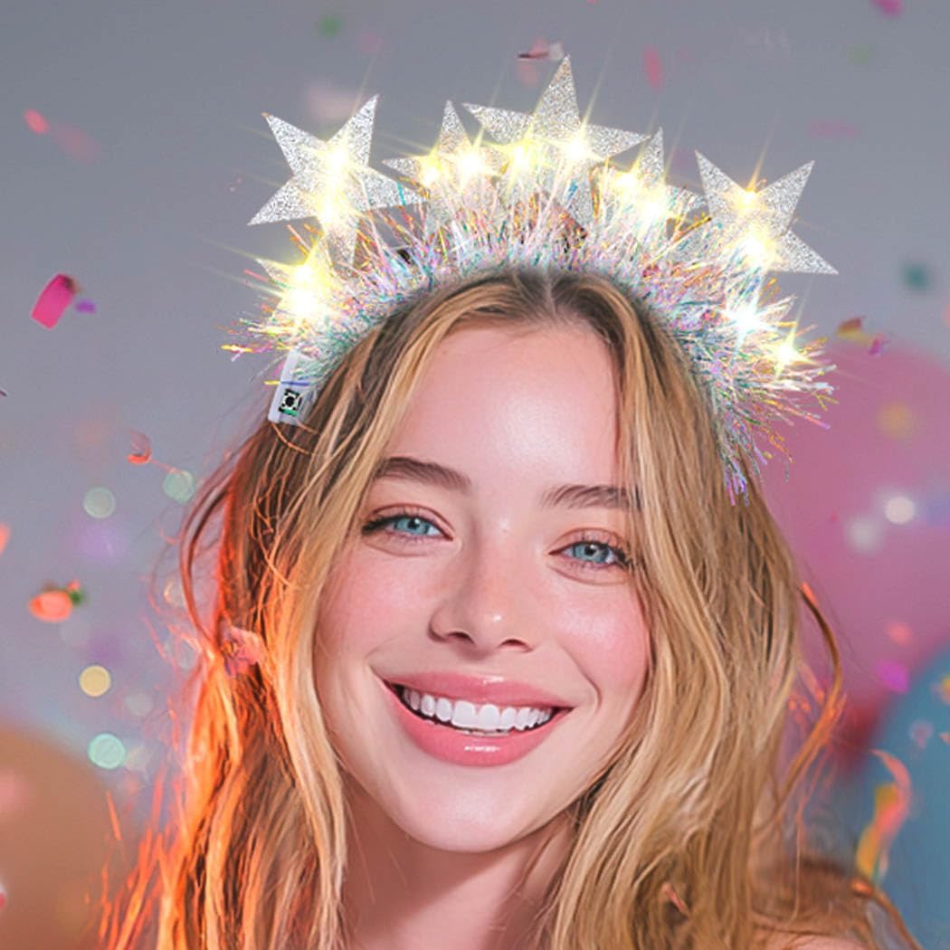 Uranian Light Up Star Headbands LED Stars Hairbands Halo Crown Glitter tinsel Headband Christmas Festival Costume Party Hair Accessories for Women - Image 7