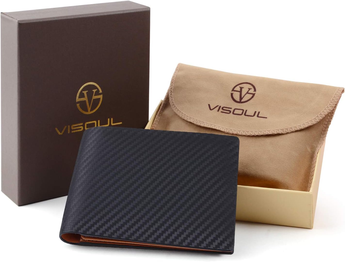 VISOUL Mens Carbon Fiber Leather Wallets Bifold with RFID Blocking, Designer Two-tone Wallet with 1 ID window for Men (Black+Yellow) - Image 6