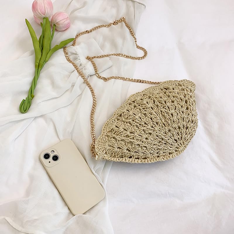 Ladies Wavy Lace Crochet Bag Solid Color Hand Woven Shoulder Bag Wear Resist Stylish Straw Crossbody Bag Seaside Trip2