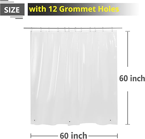 Miniatura 2 de Cortina de ducha corta transparente de 60 x 60 pulgadas, cortina de ducha de plástico con 12 ojales de 60 pulgadas de largo con imanes, 0.31 oz