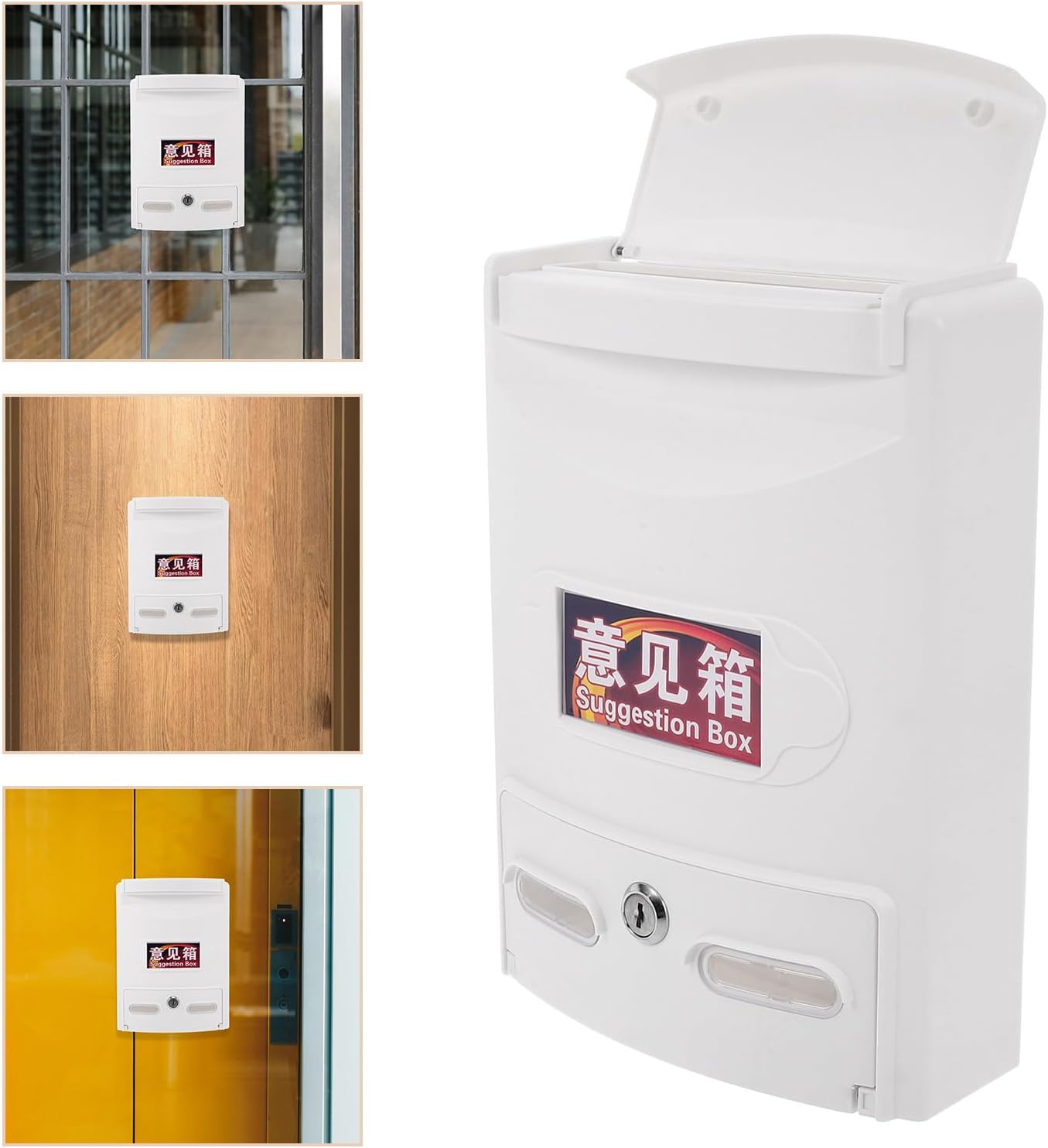 Lockable Wall-Mount Mailbox White Plastic Suggestion Box with Key Security Mailbox for Outdoor Home Office Voting and Donation Use