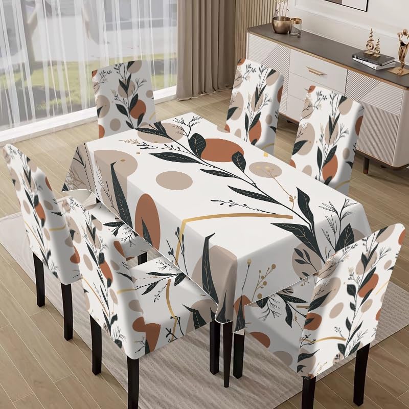 Nappe et housses de chaise feuillage vert : la solution pour relooker une salle à manger usée - 5