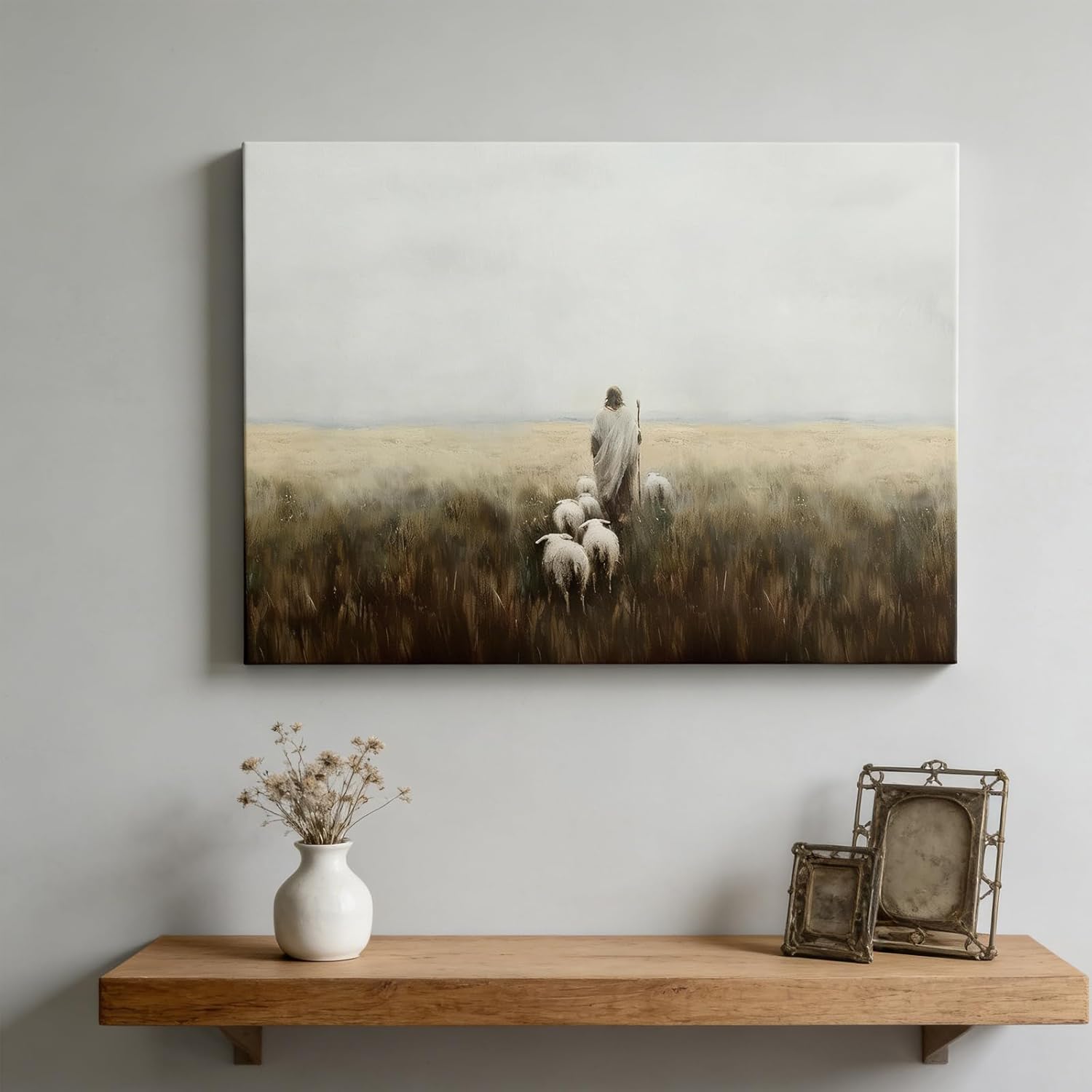 Jesus and Lamb Canvas Wall Art Vintage Christianity shepherd Painting Picture Wall Decor Jesus Leaves the 99 Sheep Inspirational Poster Print Artwork for Church Study Living Room Home Decoration - Image 6