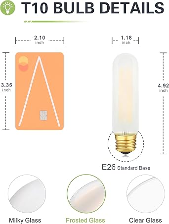 Frosted T10 LED Bulb 40W Equivalent, 2700K Warm White, 4 Watts E26 Base Dimmable LED Bulb, 400LM LED Chandelier Bulb, 4W T30 Tubular E26 Light Bulbs, 4 Pack