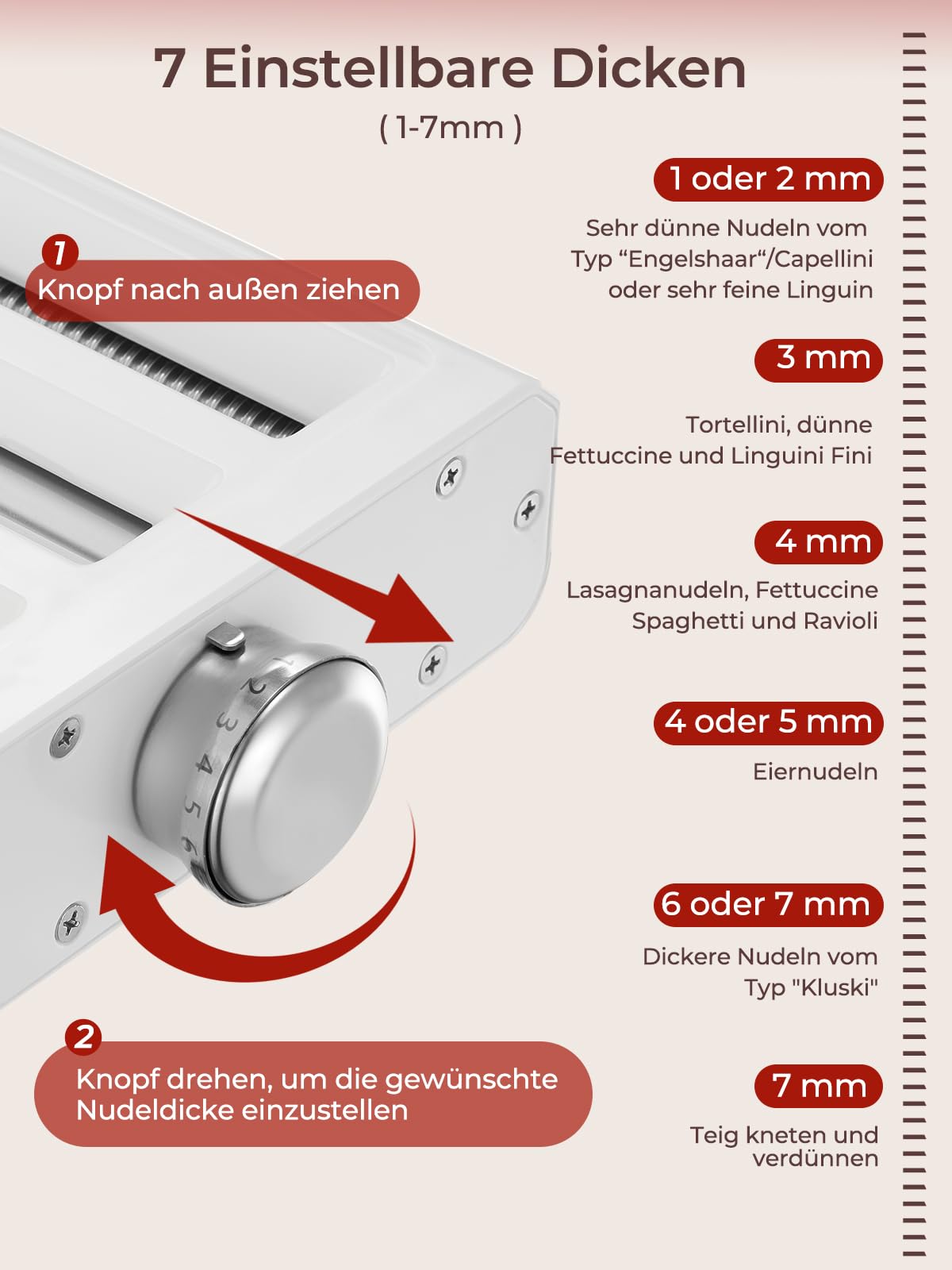 FOHERE 3-in-1 Nudelaufsatz Zubehör für KitchenAid Küchenmaschine, Pasta Maker Aufsatz Mit Nudelblattroller, Fettuccineschneider, Spaghettischneider und Reinigungsbürste (7 Einstellbare Dicken)