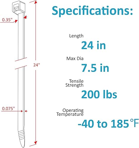Miniatura 2 de Bridas largas resistentes de 24 pulgadas, bridas grandes con resistencia a la tracción de 200 libras, bridas grandes, negro, paquete de 250 GAIIAN