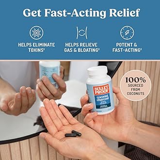Bulletproof Coconut Charcoal Detox and Gas Relief Capsules, 90 Count, Sourced from 100% Coconut Shells, Activated Charcoal for Bloating Support, Packaging May Vary