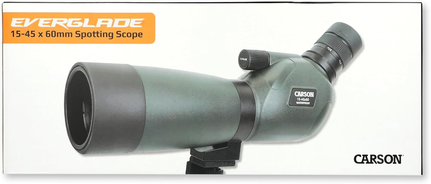 Carson Everglade HD Waterproof 15-45x60mm Spotting Scope with Table-Top Tripod, Green (SS-560)