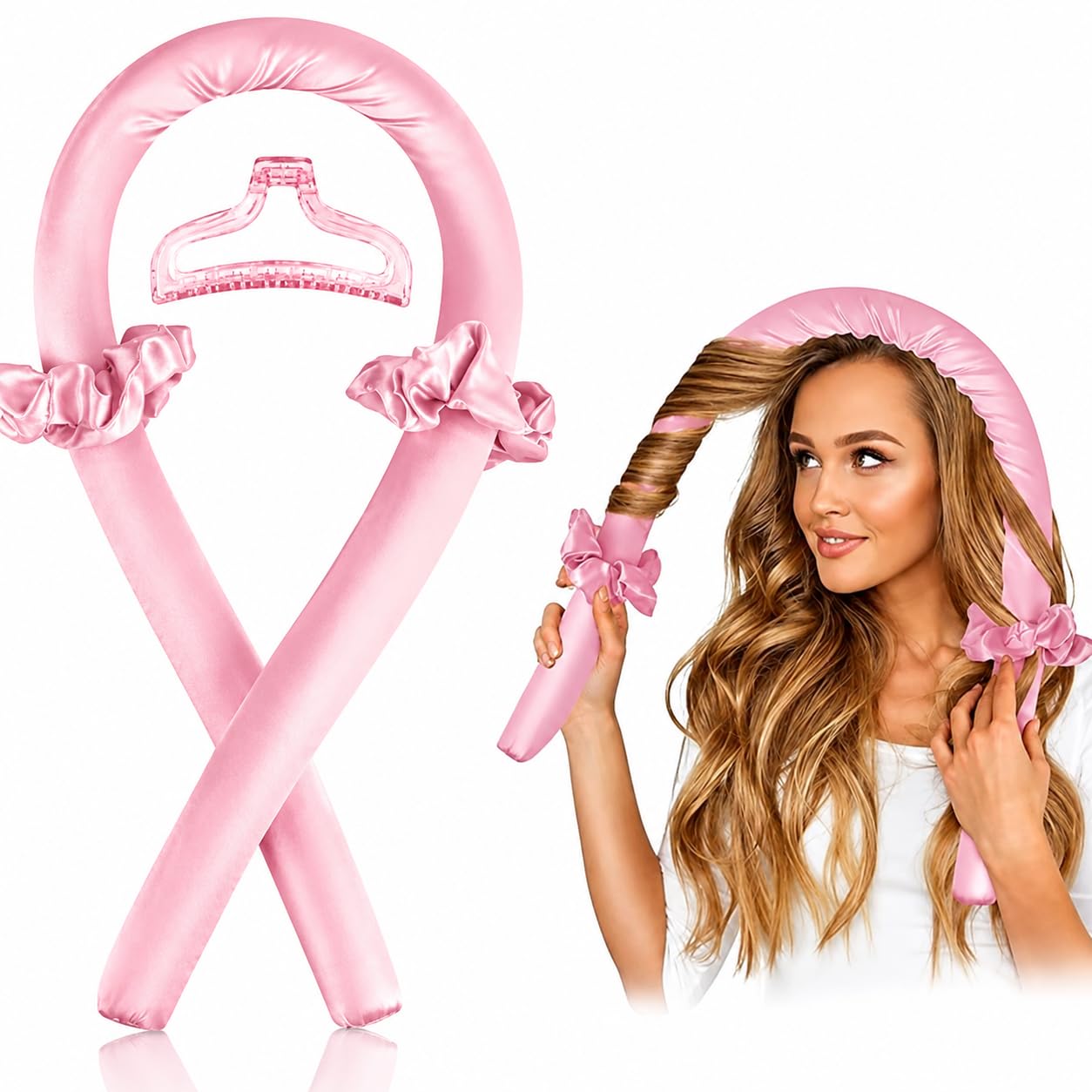 Heatless Hair Curler for Women – Satin Curling Rod Headband with Accessories | No-Heat Silk Ribbon & Soft Foam Rollers | Overnight Heatless Curlers for Long Hair, Natural Waves & Frizz-Free Curls (Pink)-image-35
