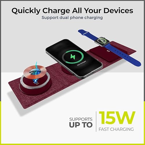 Miniatura 3 de ZTAR Cargador de viaje inalámbrico 3 en 1 para iPhone 1615141312, Samsung Galaxy con capacidades inalámbricas, AirPods y Apple Watch, almohadilla de