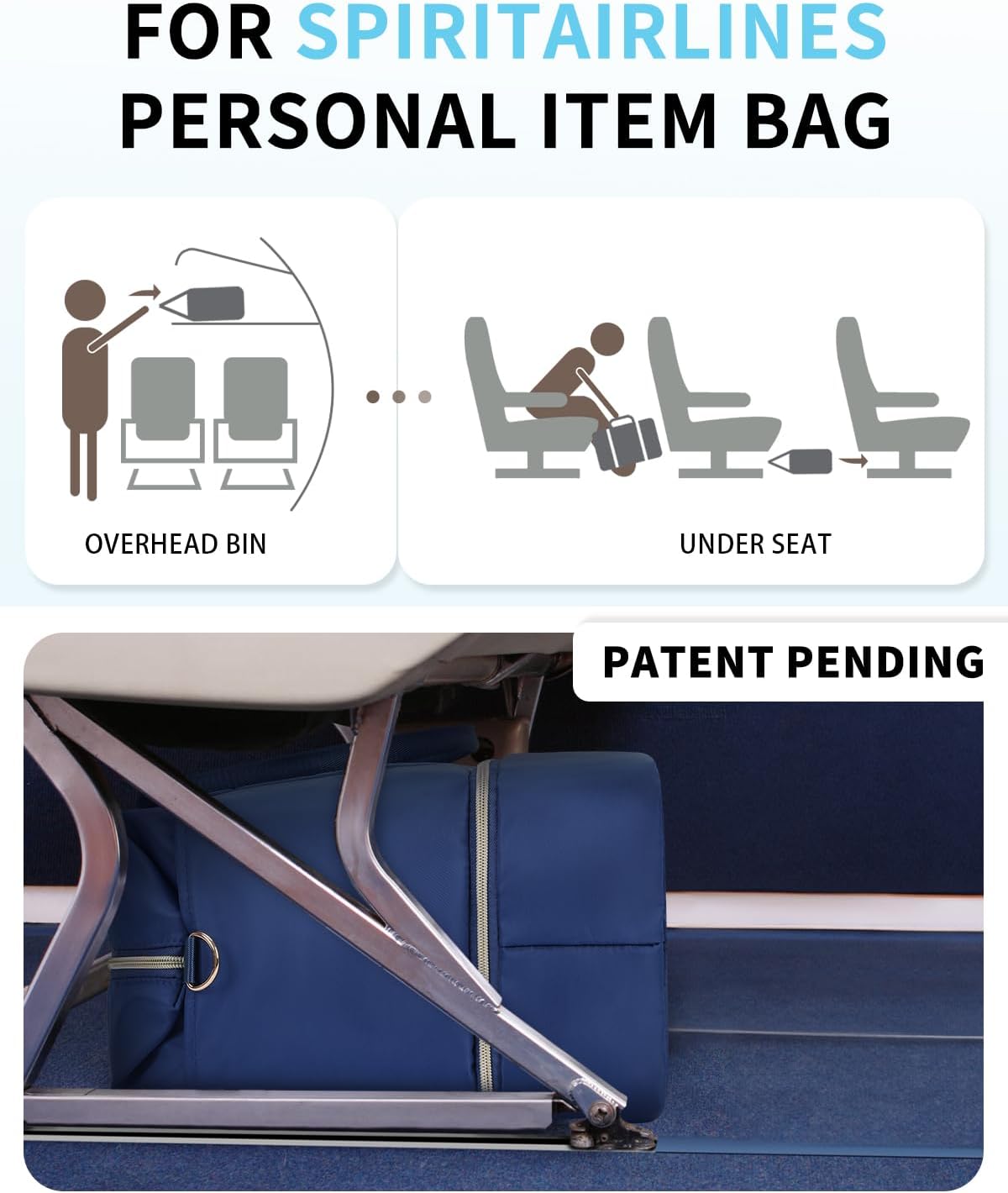 WANDF For Spirit Airlines Personal Item Bag 18x14x8 Underseat with Wet Pocket & Shoe Compartment & Tsa Approved Toiletry Bag Navy Blue image 2 of 9 B0DJP1L5MW