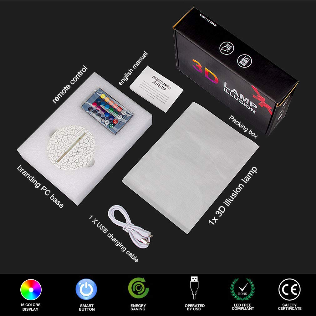 Hockey Night Light,Remote Control 3D Optical Illusion LED RGB Night Light Lamp for Kids Bedroom, Book Light for Reading in Bed Desk Room Decoration Birthday Christmas Gift for Sports Lovers Kids Boys - - 