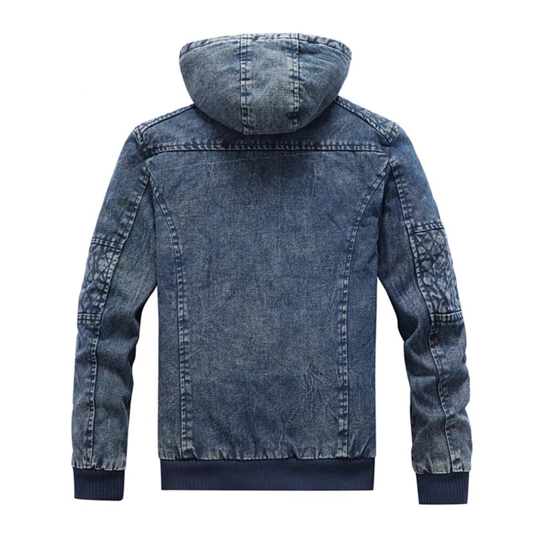 Adhdyuud Męskie bluzy z kapturem kurtka dżinsowa z kieszeniami vintage slim fit płaszcze dżinsy na co dzień ciepła odzież wierzchnia