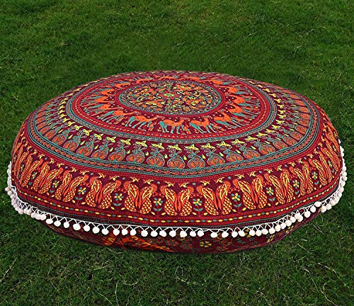MY DREAM CARTS - Funda de cojín para el Suelo con diseño de Mandala (81 cm), Color Rojo Cover