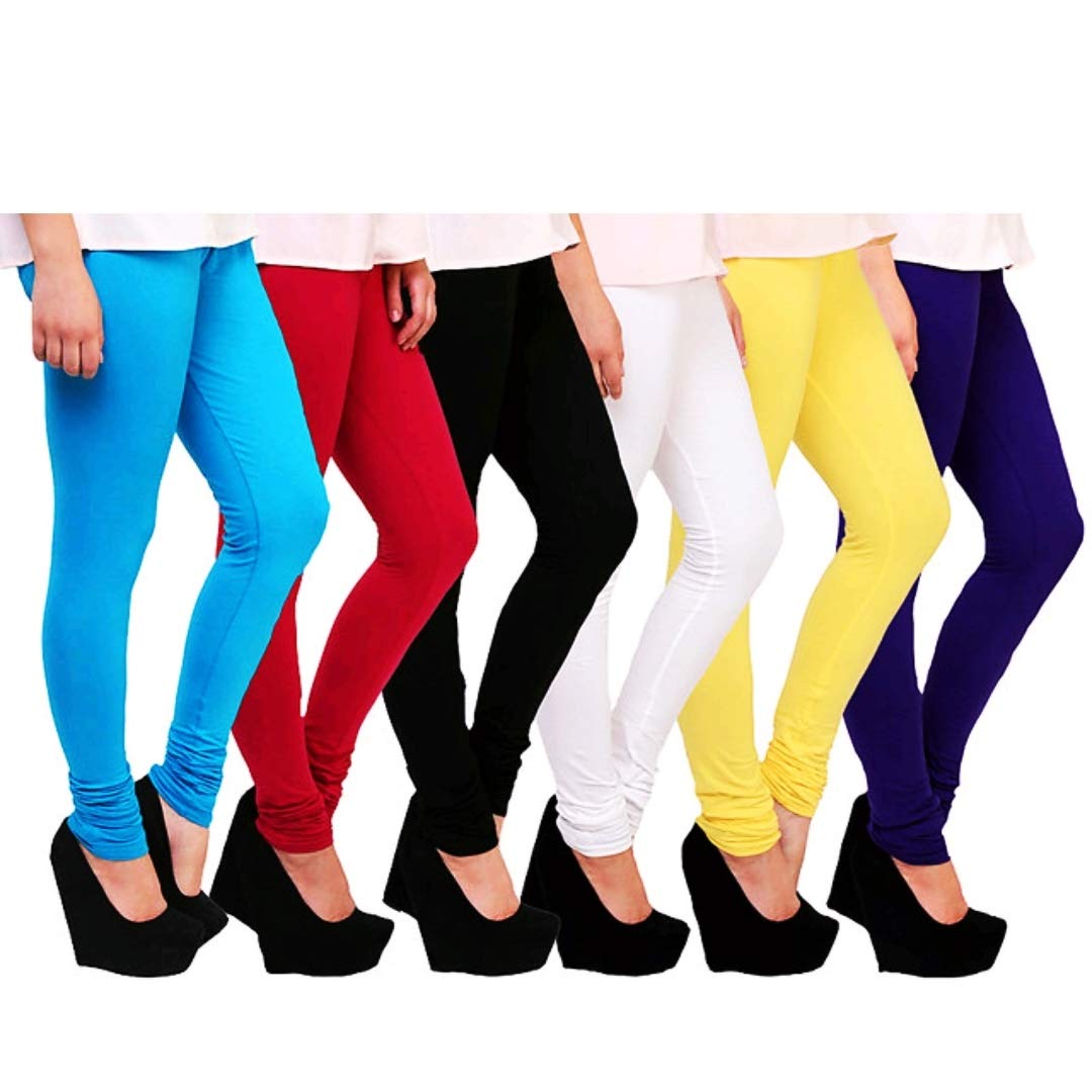 asa Leggings Women/Girl's 4Wy Stretchable Free Size Combo Pack 6 Sky Blue red Black White Yellow Navy Blue