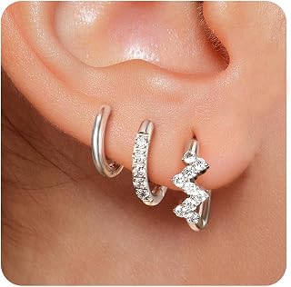 Surgical Steel Huggie Hoop Earrings Set for Multiple Piercing,Hypoallergenic CZ Small Earrings for Women Waterproof and Non Tarnish