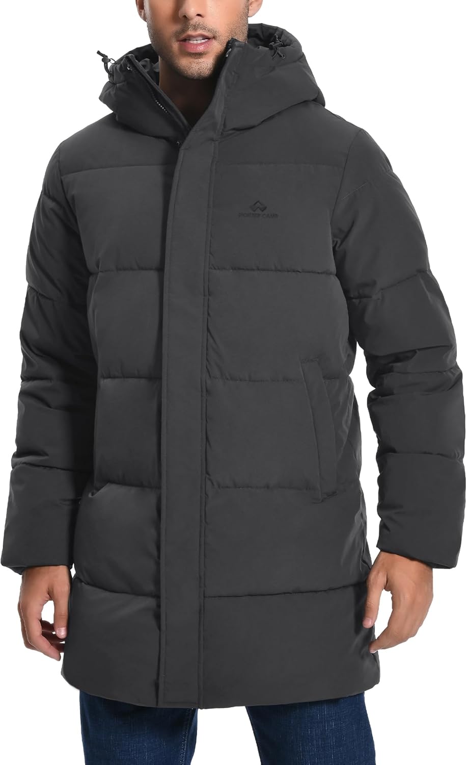 Pioneer Camp Mens Long Winter Coat Hooded Waterproof Insulated Puffer Jacket Thicken Puffy Warm Down Windbreaker Parka - Image 2