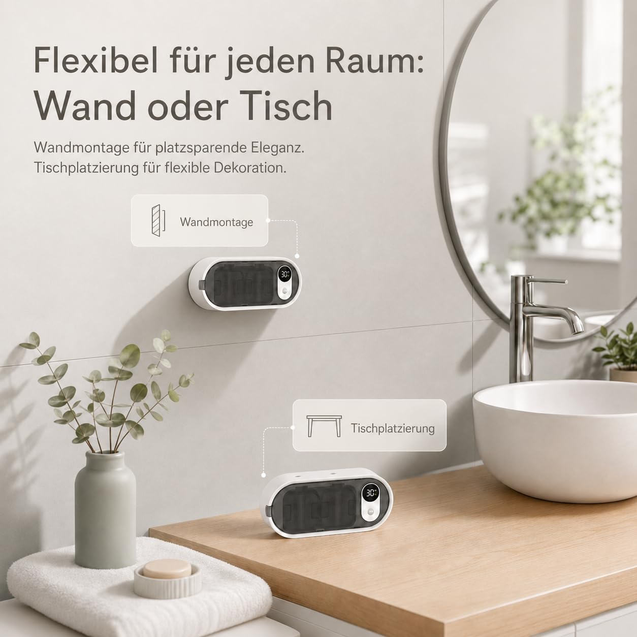 Aroma Diffuser kabellos mit Doppel-Zerstäubung Bewegungssensor & Timer, Tisch-und Wandmontage, Ohne Wasserbehälter, Raumduft Lufterfrischer Diffuser mit 100ml Duft für Bad Schlafzimmer Wohnzimmer Flur