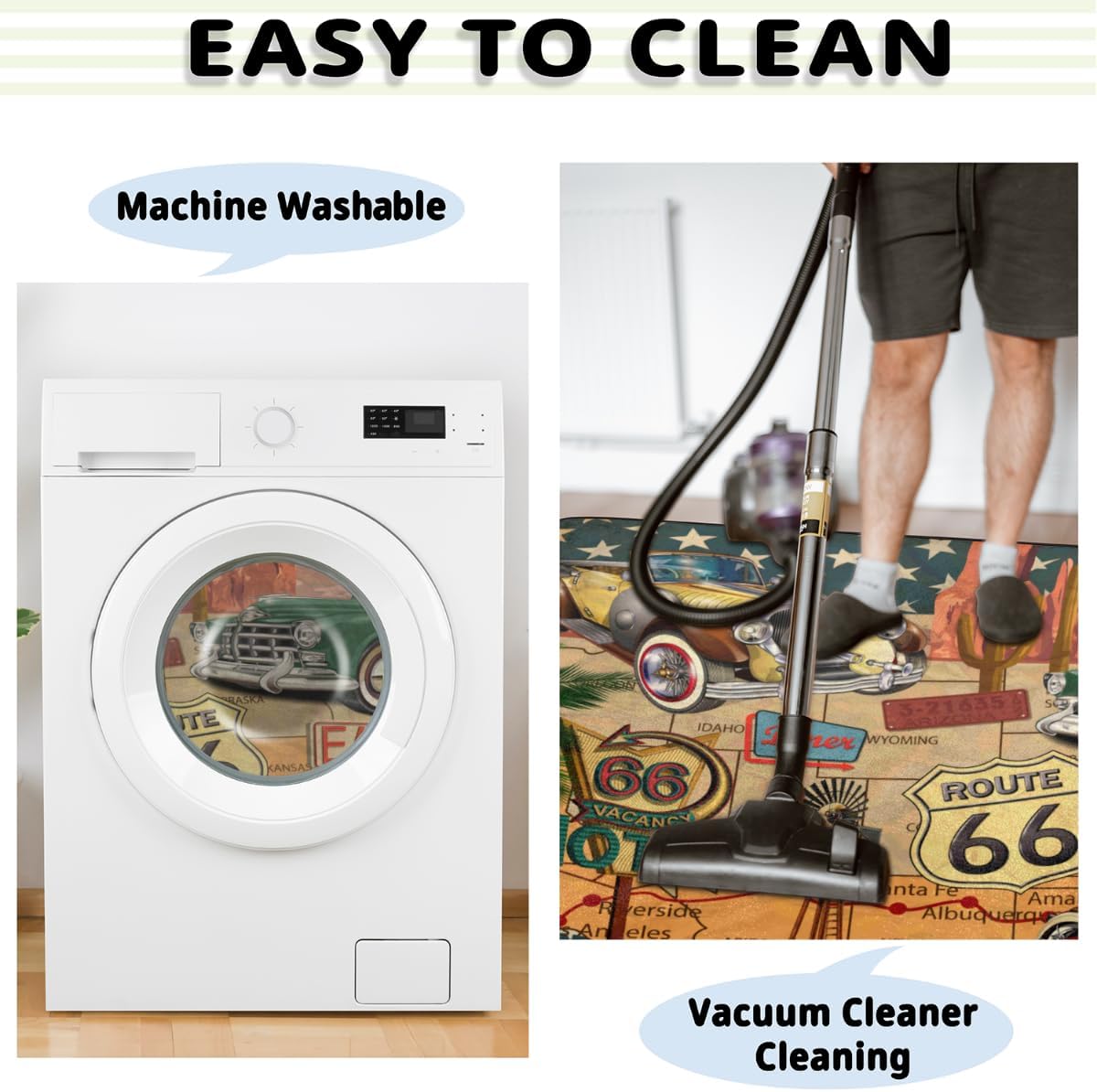 Tavisto Vintage Car Themed Poster Area Rug 4x6 Machine Washable Rug Ultra Soft Foldable Area Rugs with Non-Slip Backing for Office Living Room Bedroom