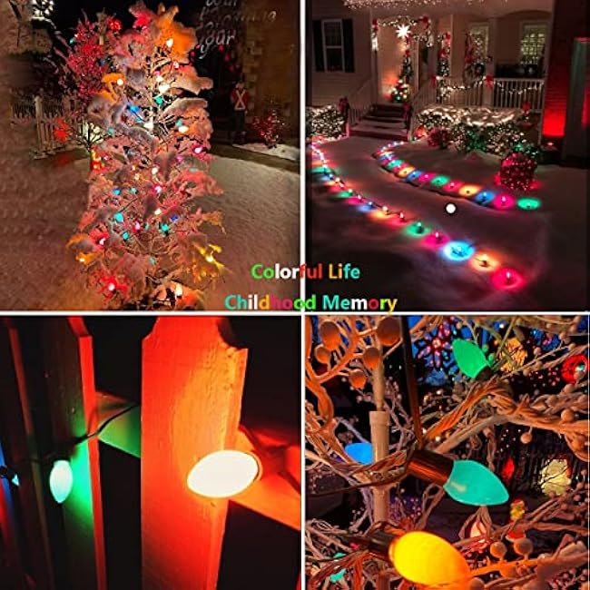 C7 Ceramic Multicolor Christmas Lights,25Ft Multicolor Christmas String Lights with 27 Colorful Ceramic Bulbs(Plus 2 Extra Bulbs), E12 Base, Christmas Tree Patio Holiday Decorations-Green
