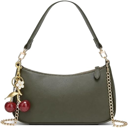 Black Shoulder Bag for Women Cute Hobo Cherry Purse Retro Clutch Underarm Handbag with Removable Straps