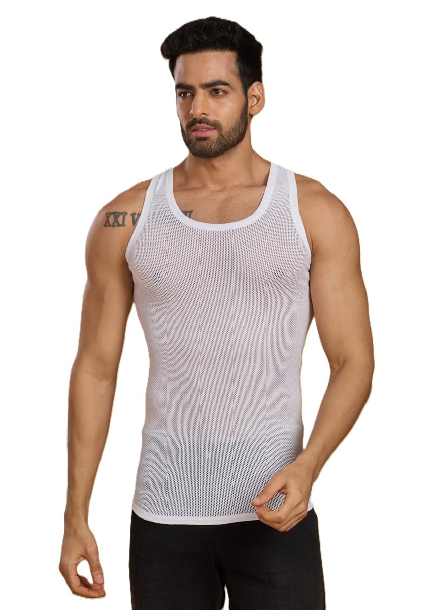 poomex Men's Cotton Net Vest # Multiple Pack # ManCool-Net- White Vest #-picture-40