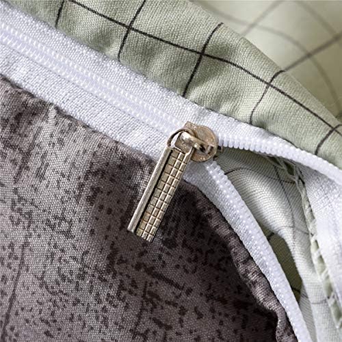 OLDBIAO Green Little Grid Single Duvet Cover Classic Checkered Pattern Design 2 Pieces Hypoallergenic Microfiber Check Quilt Cover Set (Green, Single)