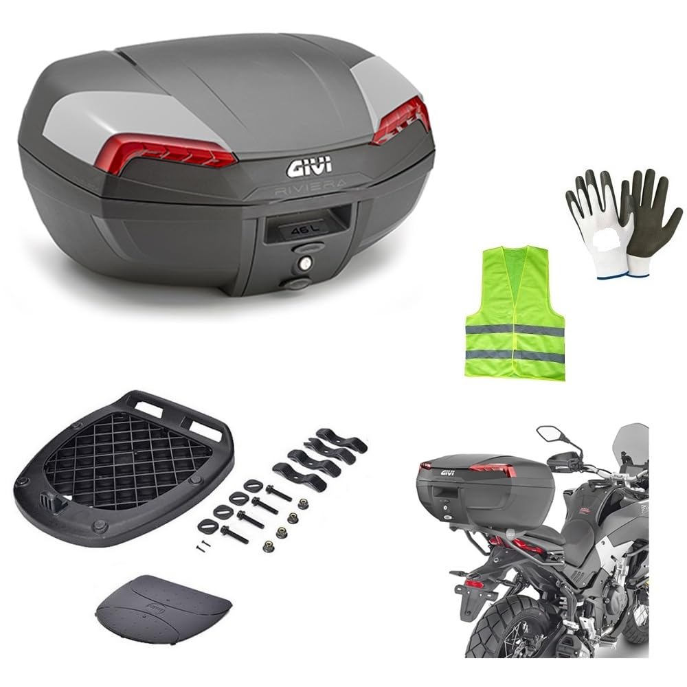 COMPATIBILE CON YAMAHA T-MAX 560 BAULETTO PER MOTO SCOOTER VALIGIA E46 RIVIERA TOP CASE MONOLOCK 46LT BAULE CON PIASTRA E KIT UNIVERSALE PER PORTAPACCHI POSTERIORE