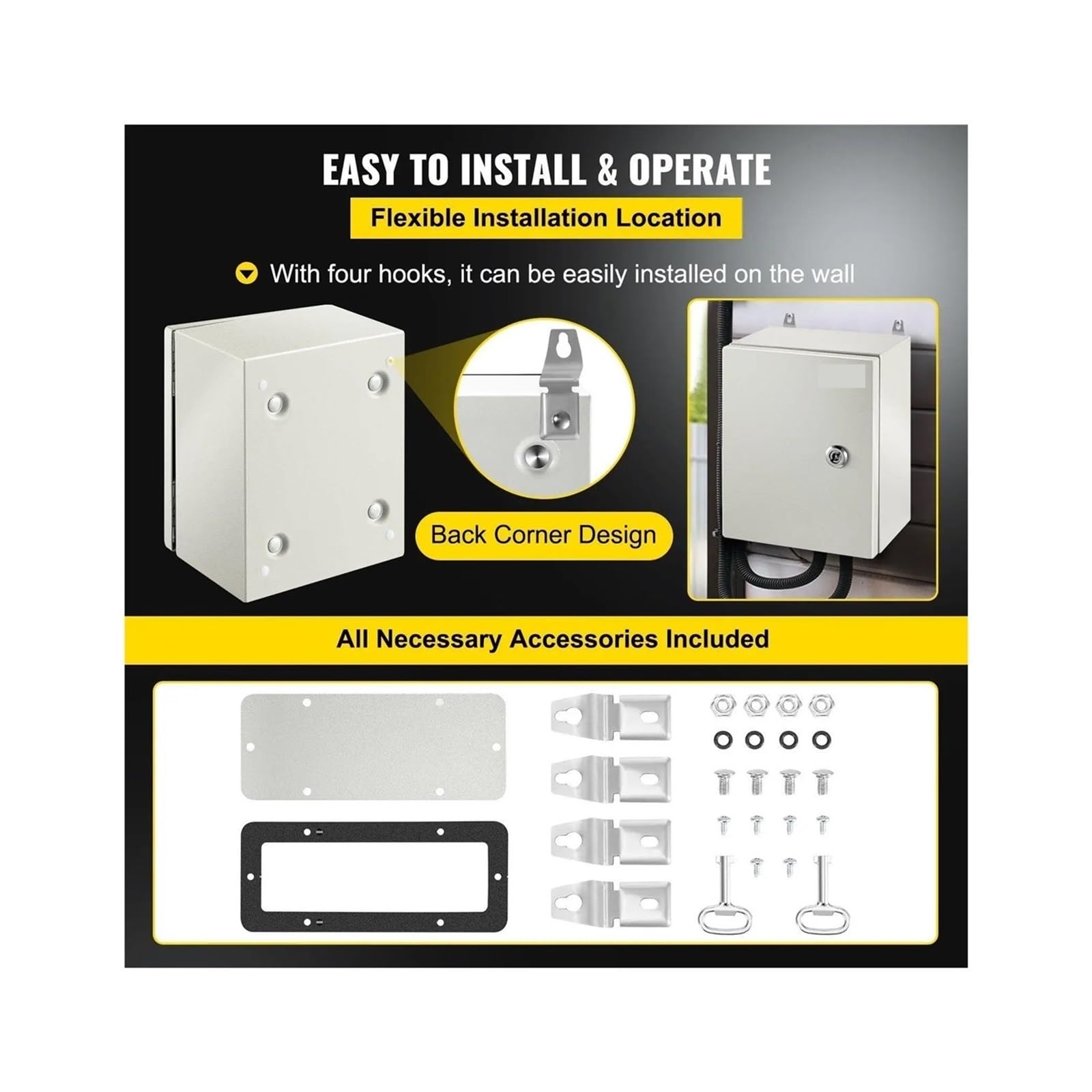 10x8x6 Zoll Industriestahlgehäuse IP66 NEMA 4X wetterfester Elektrokasten mit abnehmbarer Montageplatte