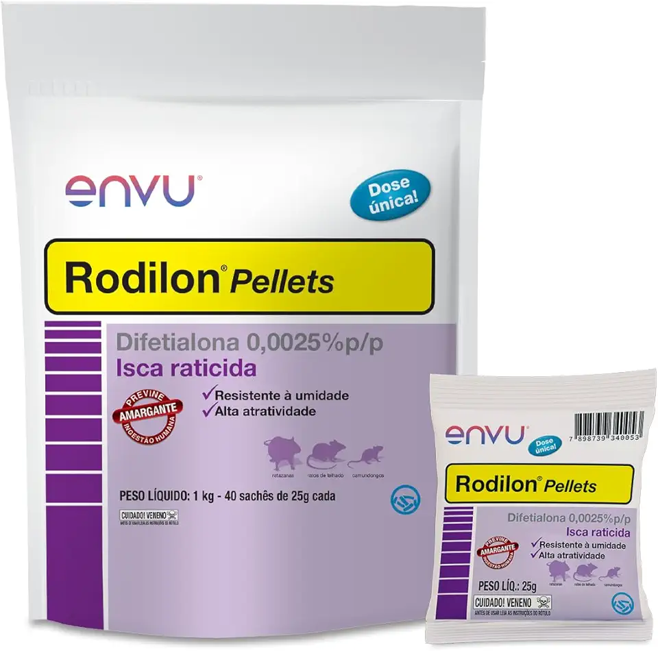 Kit 40 Rodilon Pellets: Isca pronto-uso para matar ratos