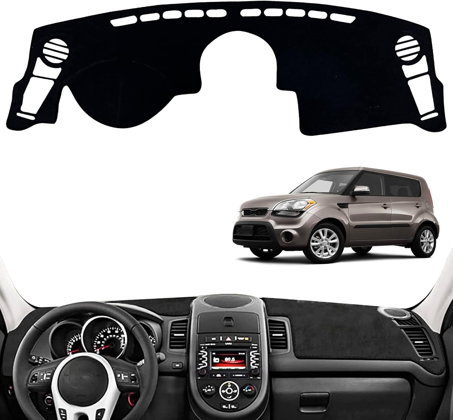 Dashboard Dash Board Cover Mat Pad Carpet Non-Slip Custom Compatible with Kia Soul 2010 2011 2012 2013 Protector Sunshield (Black Trim)