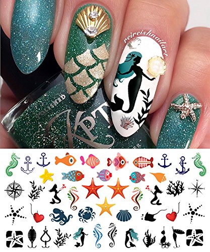 Nautical Nail Art Waterslide Decals Set #2 - Fishing Lures, Mermaids and More! - Salon Quality!!