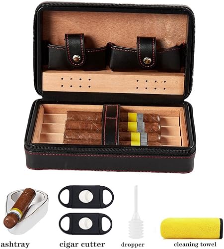 Miniatura 3 de Kit de humidor de viaje para cigarros, accesorios de cuero para cigarros con cortador, cenicero y estuche forrado de cedro para una frescura óptima,